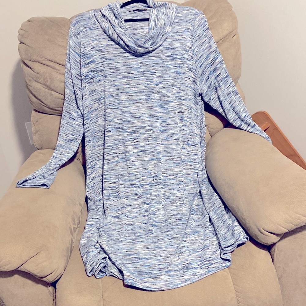 Knit Dress with Cowl Neck Blue